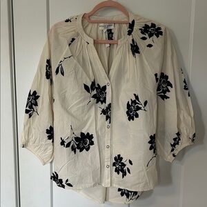 Apiece Apart Cream and Black Floral Blouse